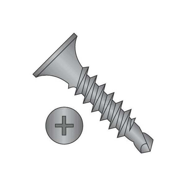 Newport Fasteners Self-Drilling Screw, #6 x 1-1/8 in, Black Phosphate Steel Flat Head Phillips Drive, 6000 PK 433336-6000 - main